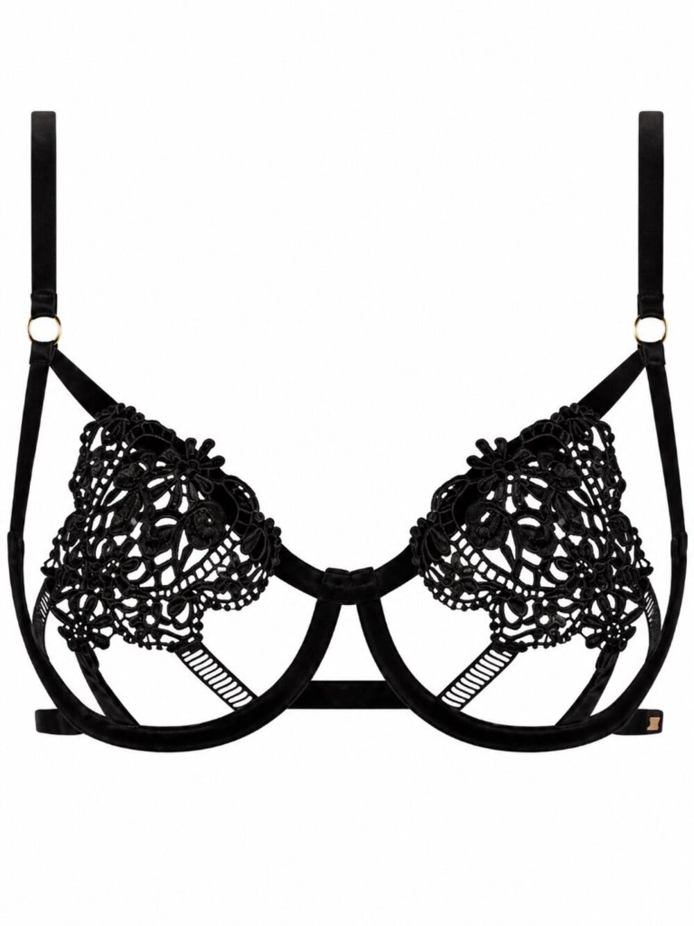 Bluebella Pandora Black Guipure Lace Open Cup Velvet Bra 32C NWT